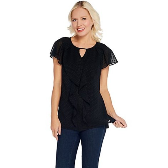 Isaac Mizrahi Tops - Isaac Mizrahi Clip Dot Blouse w/ Ruffles Lace 22W